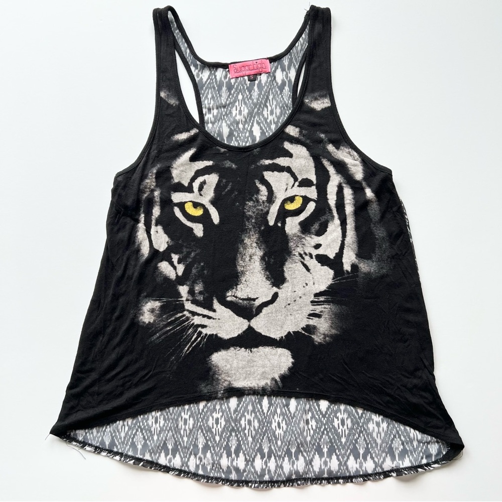 Sugar High Black and White Tiger Tribal Tank Top, Small